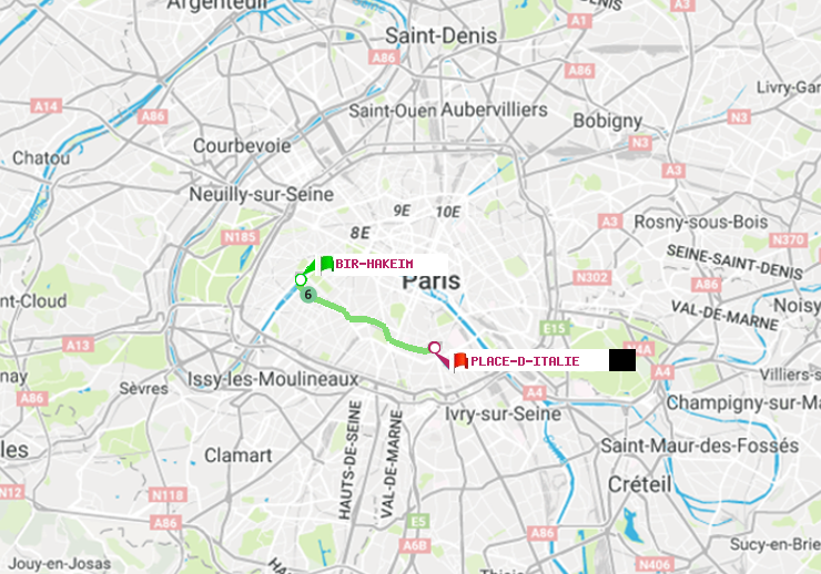 plan itinéraire ratp de Bir-Hakeim (Grenelle) à Place d
