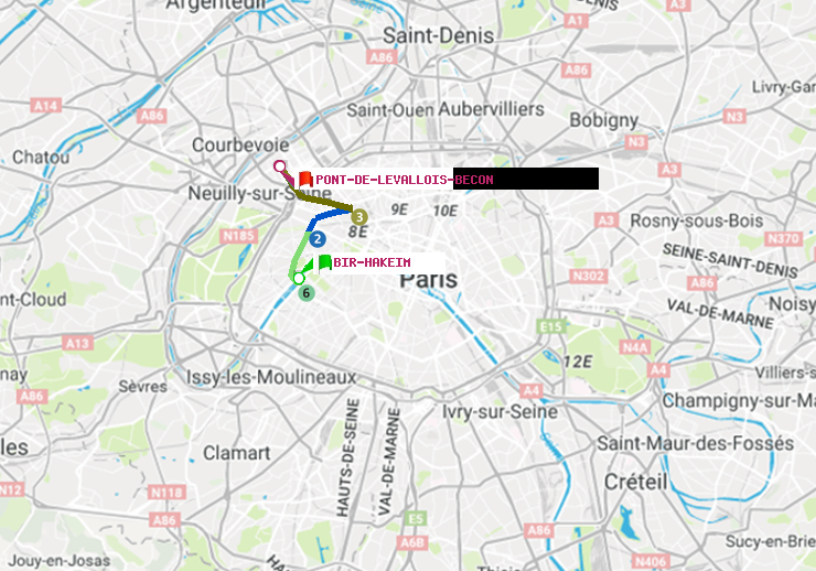 plan itinéraire ratp de Bir-Hakeim (Grenelle) à Pont de Levallois-Bécon