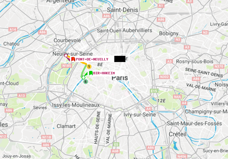 plan itinéraire ratp de Bir-Hakeim (Grenelle) à Pont de Neuilly