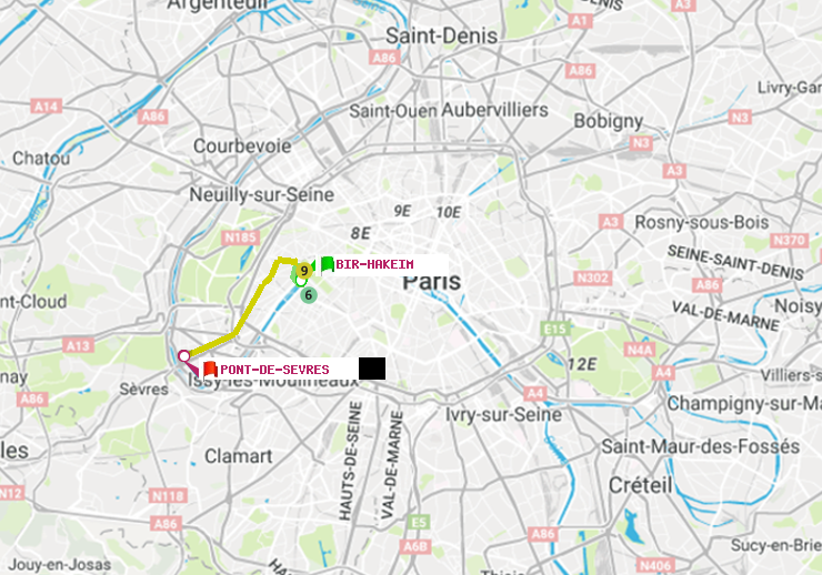 plan itinéraire ratp de Bir-Hakeim (Grenelle) à Pont de Sèvres