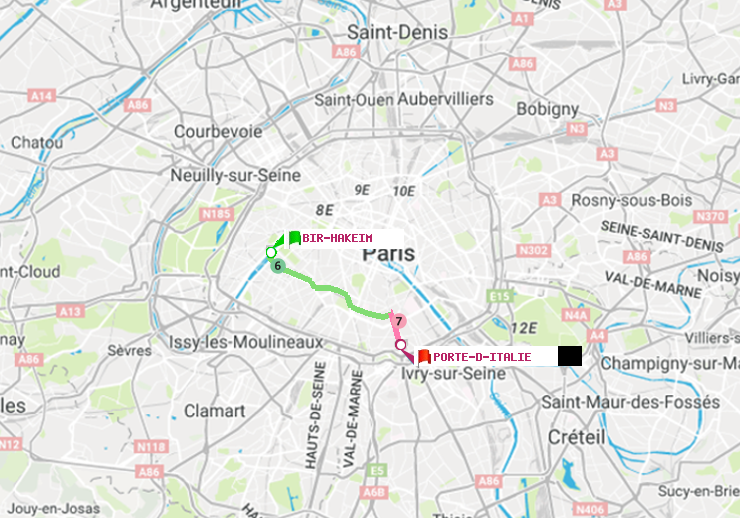 plan itinéraire ratp de Bir-Hakeim (Grenelle) à Porte d