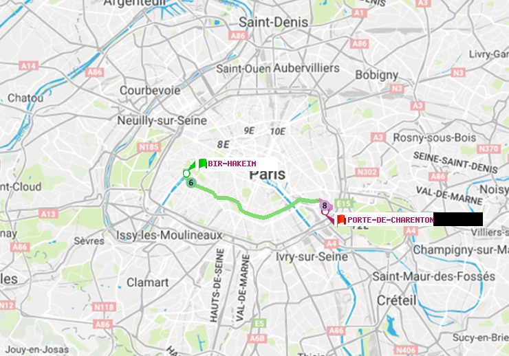 plan itinéraire ratp de Bir-Hakeim (Grenelle) à Porte de Charenton