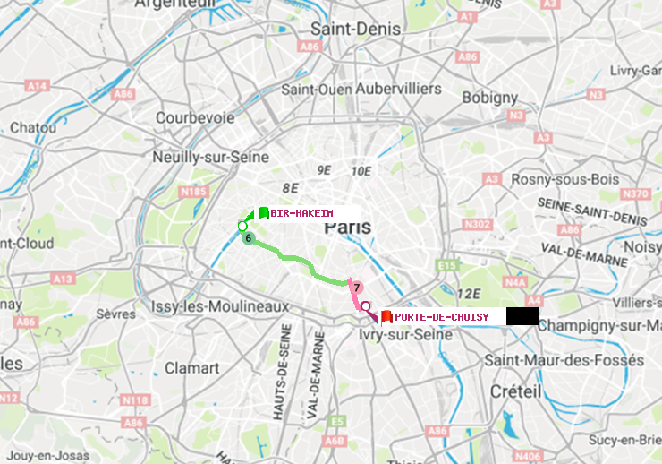plan itinéraire ratp de Bir-Hakeim (Grenelle) à Porte de Choisy