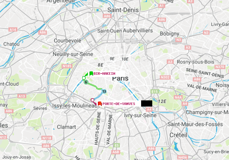 plan itinéraire ratp de Bir-Hakeim (Grenelle) à Porte de Vanves
