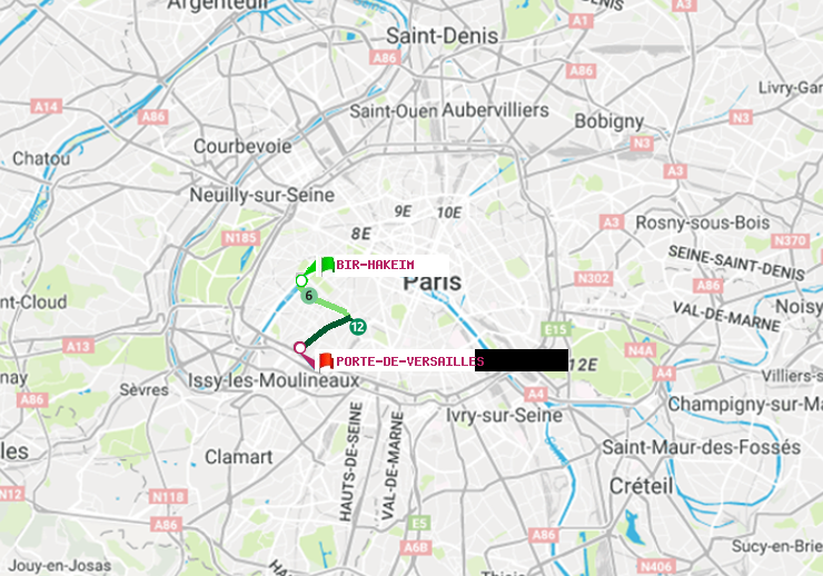 plan itinéraire ratp de Bir-Hakeim (Grenelle) à Porte de Versailles
