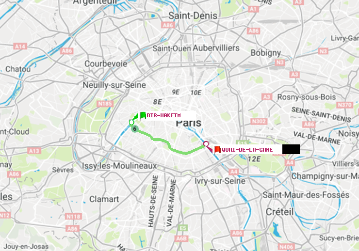 plan itinéraire ratp de Bir-Hakeim (Grenelle) à Quai de la Gare