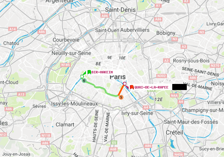 plan itinéraire ratp de Bir-Hakeim (Grenelle) à Quai de la Rapée