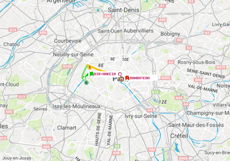 plan itinéraire ratp de Bir-Hakeim (Grenelle) à Rambuteau