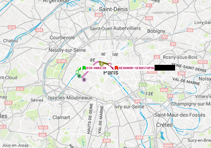 plan itinéraire ratp de Bir-Hakeim (Grenelle) à Réaumur-Sébastopol