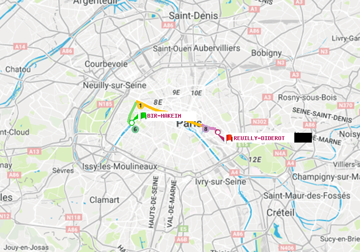 plan itinéraire ratp de Bir-Hakeim (Grenelle) à Reuilly-Diderot
