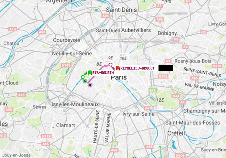 plan itinéraire ratp de Bir-Hakeim (Grenelle) à Richelieu-Drouot