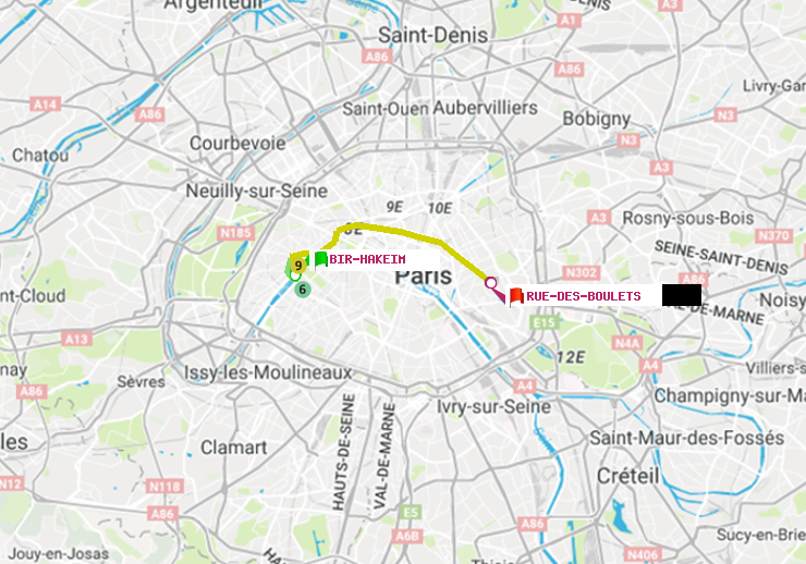 plan itinéraire ratp de Bir-Hakeim (Grenelle) à Rue des Boulets