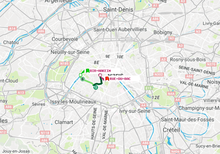 plan itinéraire ratp de Bir-Hakeim (Grenelle) à Rue du Bac