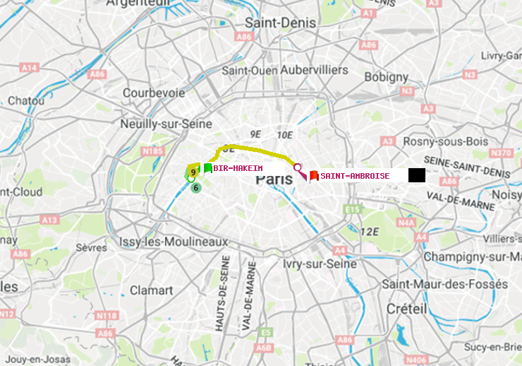 plan itinéraire ratp de Bir-Hakeim (Grenelle) à Saint-Ambroise