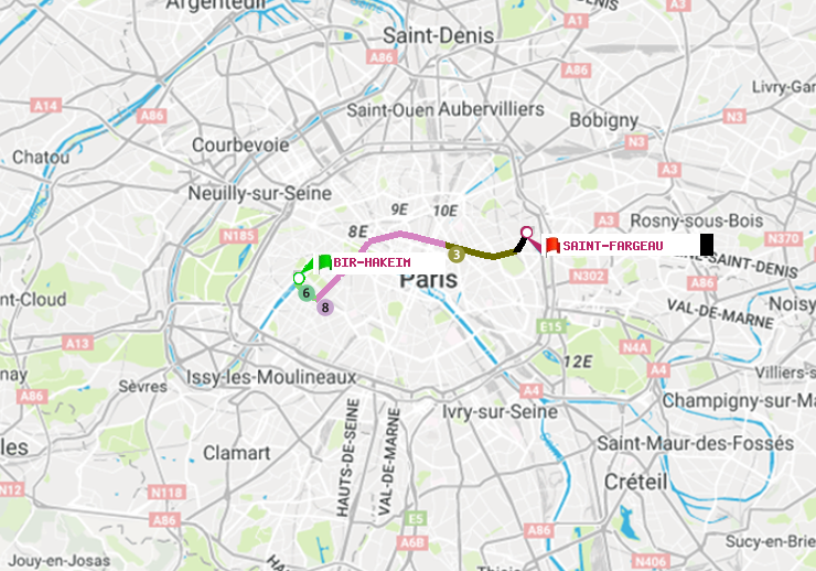 plan itinéraire ratp de Bir-Hakeim (Grenelle) à Saint-Fargeau
