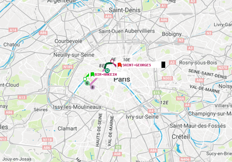 plan itinéraire ratp de Bir-Hakeim (Grenelle) à Saint-Georges