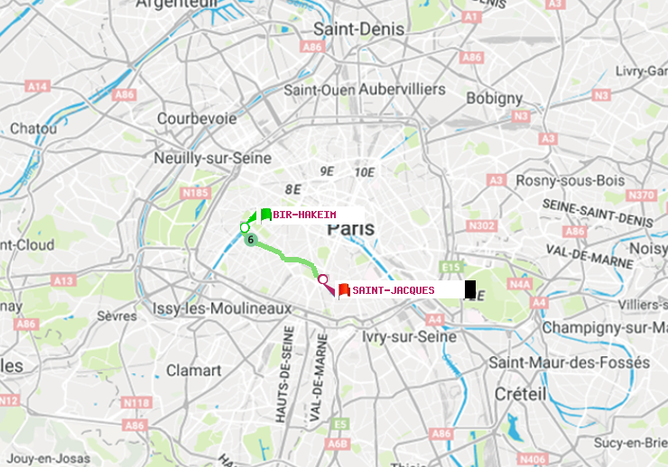 plan itinéraire ratp de Bir-Hakeim (Grenelle) à Saint-Jacques