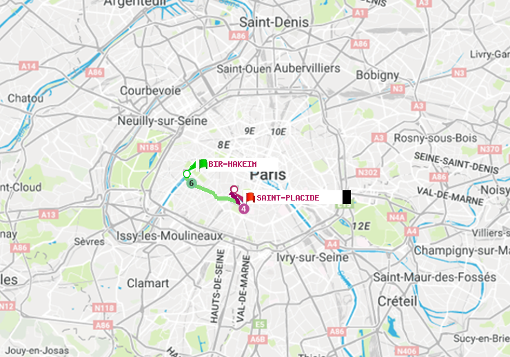 plan itinéraire ratp de Bir-Hakeim (Grenelle) à Saint-Placide