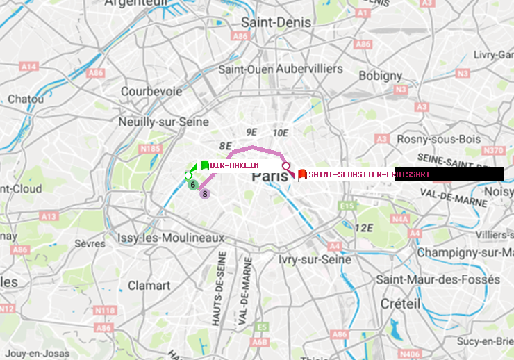 plan itinéraire ratp de Bir-Hakeim (Grenelle) à Saint-Sébastien-Froissart