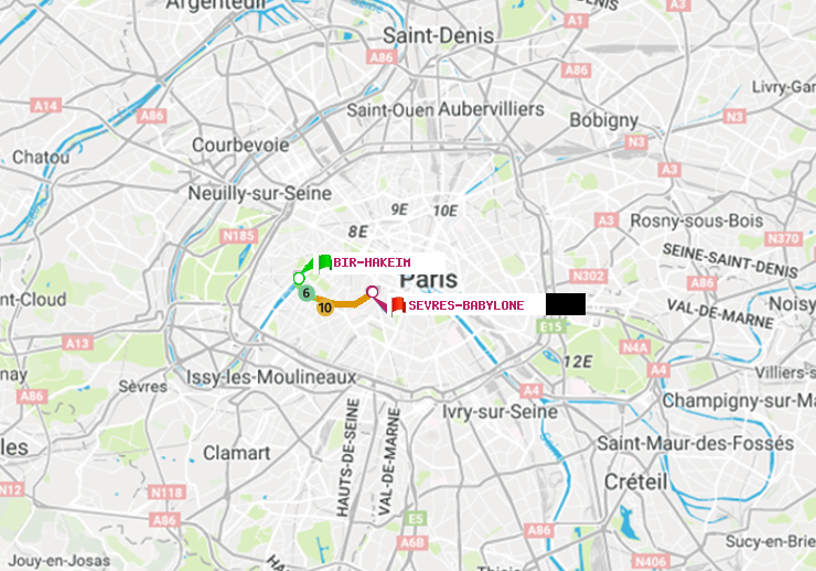 plan itinéraire ratp de Bir-Hakeim (Grenelle) à Sèvres-Babylone