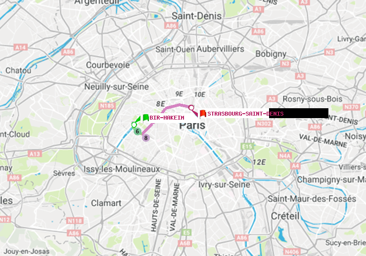 plan itinéraire ratp de Bir-Hakeim (Grenelle) à Strasbourg-Saint-Denis