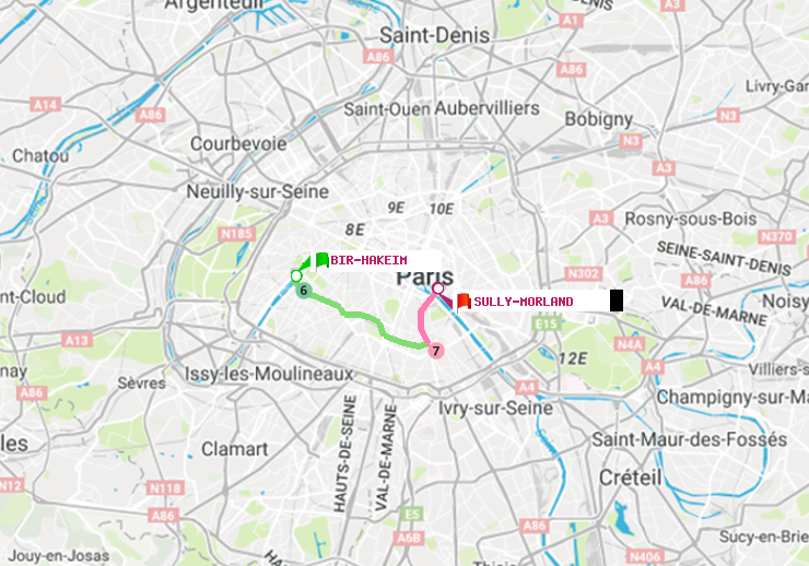 plan itinéraire ratp de Bir-Hakeim (Grenelle) à Sully-Morland