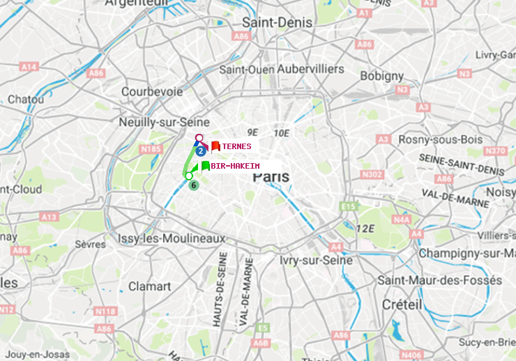 plan itinéraire ratp de Bir-Hakeim (Grenelle) à Ternes