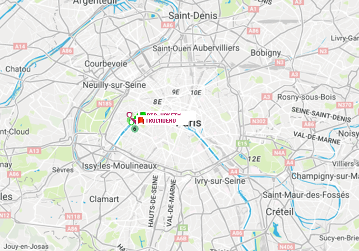 plan itinéraire ratp de Bir-Hakeim (Grenelle) à Trocadéro