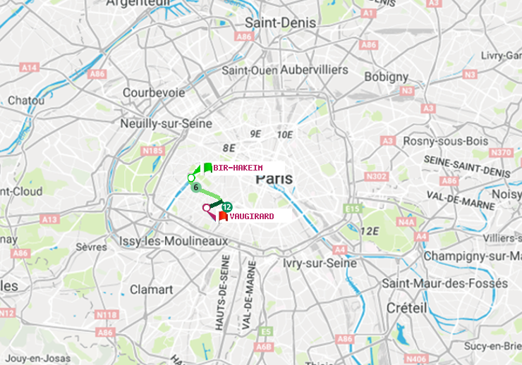 plan itinéraire ratp de Bir-Hakeim (Grenelle) à Vaugirard (Adolphe Chérioux)