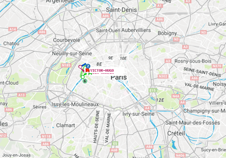 plan itinéraire ratp de Bir-Hakeim (Grenelle) à Victor Hugo