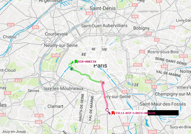plan itinéraire ratp de Bir-Hakeim (Grenelle) à Villejuif-Louis Aragon