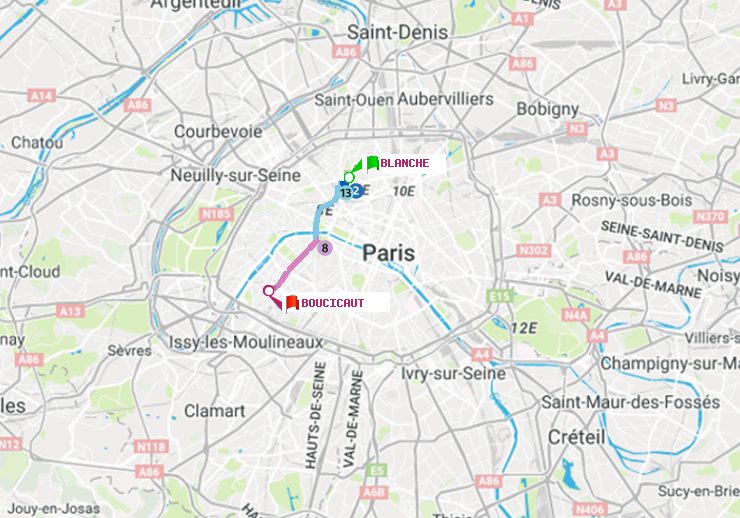 plan itinéraire ratp de Blanche à Boucicaut