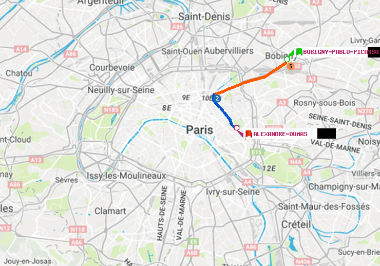 plan itinéraire ratp de Bobigny-Pablo-Picasso à Alexandre-Dumas