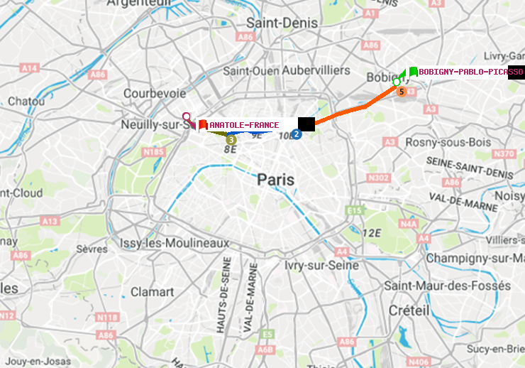 plan itinéraire ratp de Bobigny-Pablo-Picasso à Anatole-France