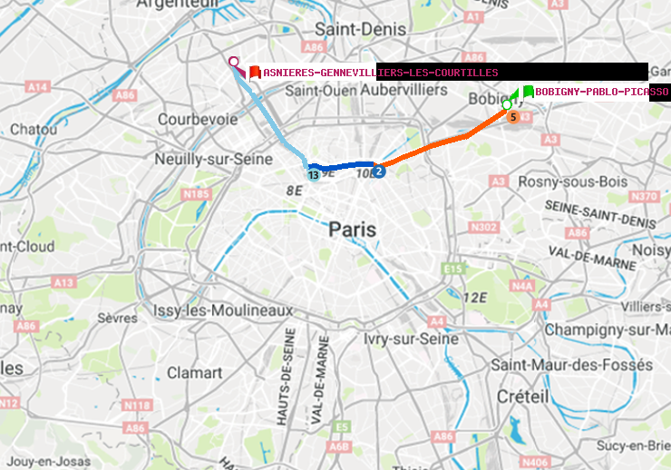 plan itinéraire ratp de Bobigny-Pablo-Picasso à Asnieres-Gennevilliers Les Courtilles