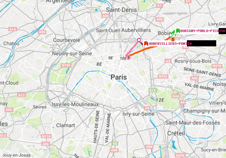 plan itinéraire ratp de Bobigny-Pablo-Picasso à Aubervilliers Pantin (4 Chemins)