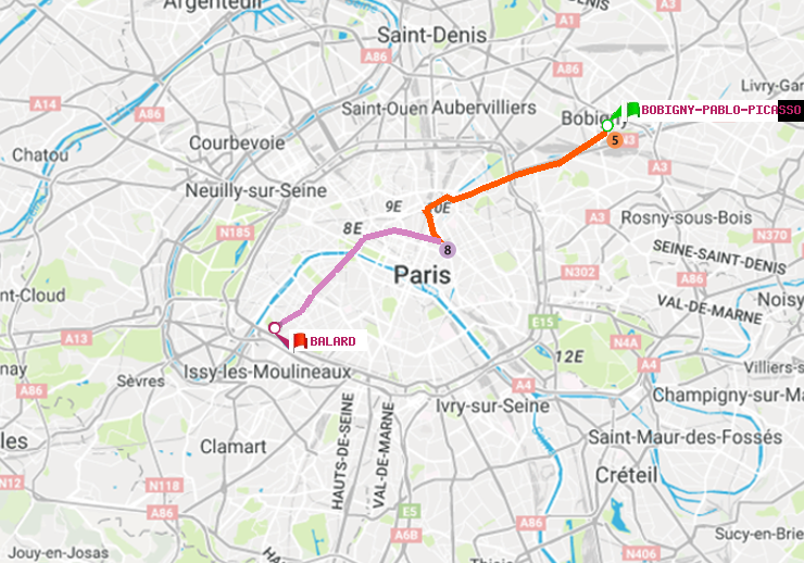 plan itinéraire ratp de Bobigny-Pablo-Picasso à Balard