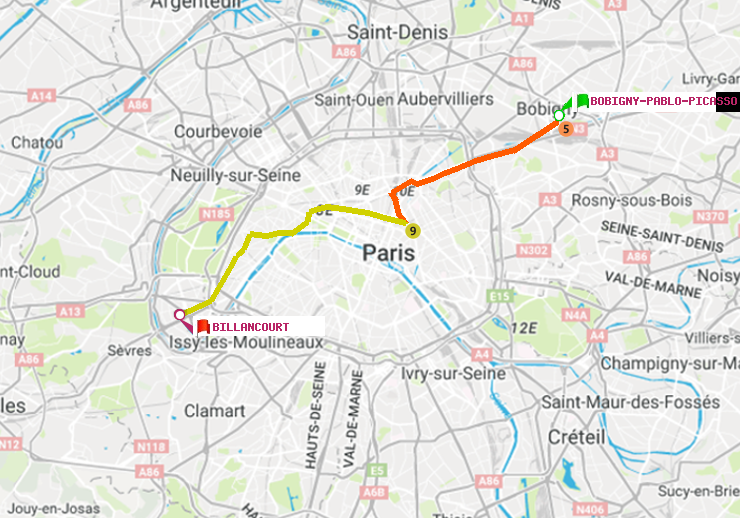 plan itinéraire ratp de Bobigny-Pablo-Picasso à Billancourt