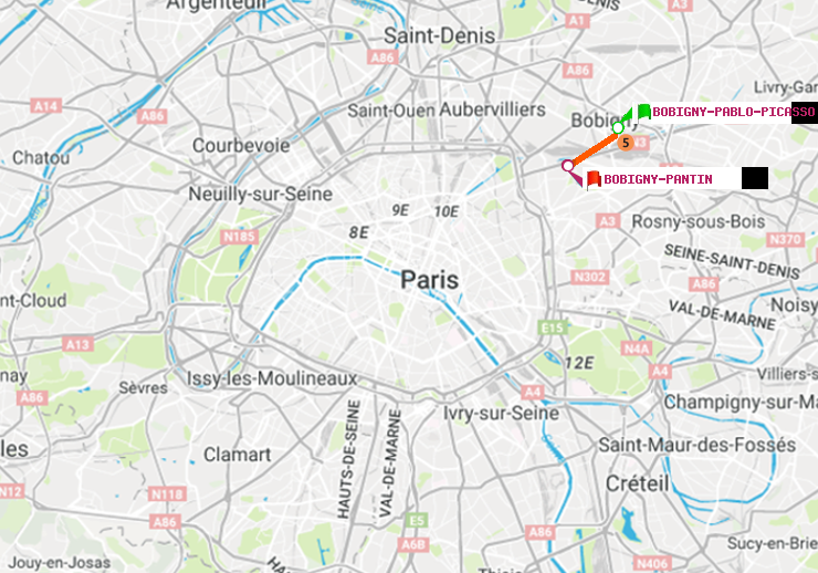 plan itinéraire ratp de Bobigny-Pablo-Picasso à Bobigny-Pantin (Raymond Queneau)