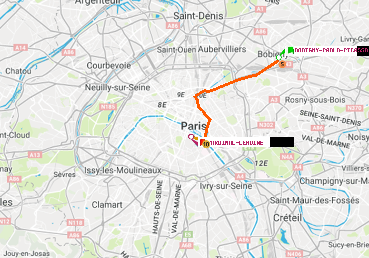 plan itinéraire ratp de Bobigny-Pablo-Picasso à Cardinal-Lemoine