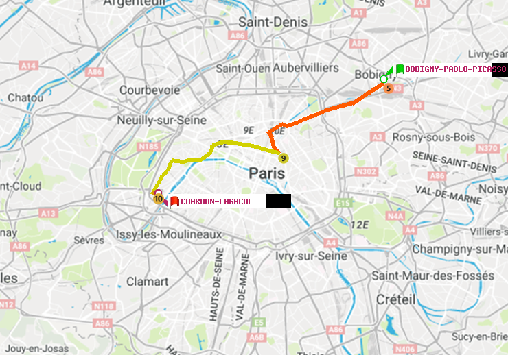 plan itinéraire ratp de Bobigny-Pablo-Picasso à Chardon-Lagache