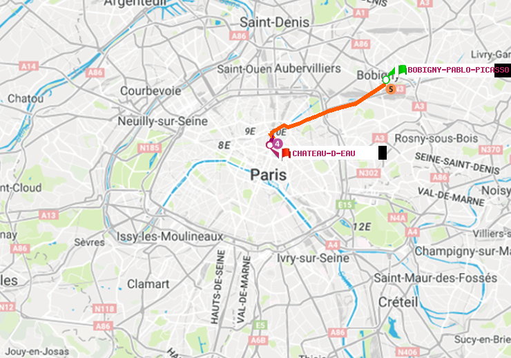 plan itinéraire ratp de Bobigny-Pablo-Picasso à Château d