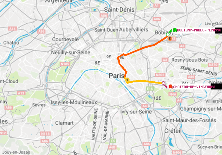 plan itinéraire ratp de Bobigny-Pablo-Picasso à Château de Vincennes