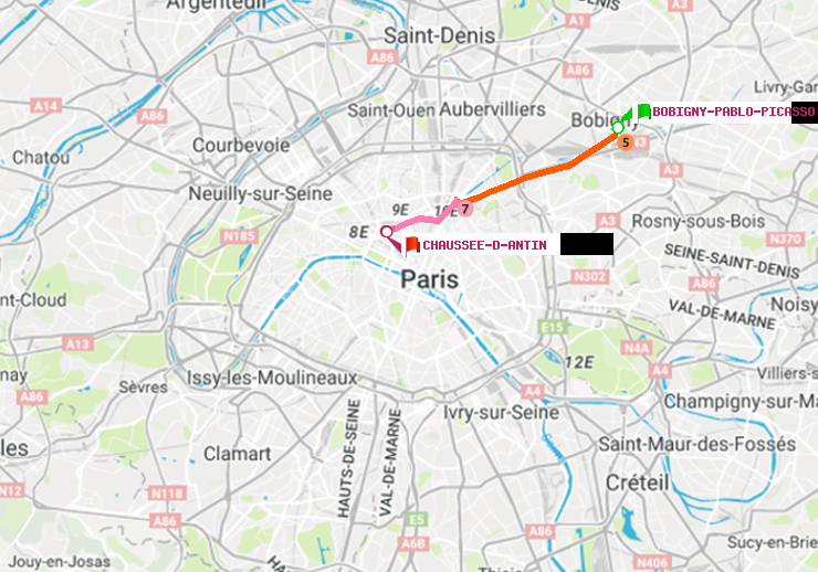 plan itinéraire ratp de Bobigny-Pablo-Picasso à Chaussée d