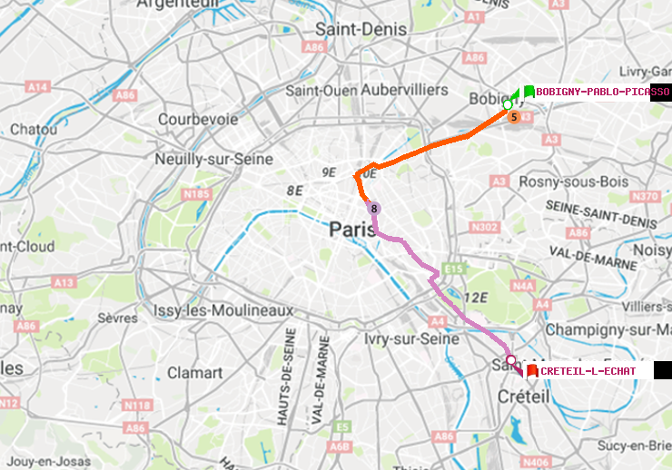 plan itinéraire ratp de Bobigny-Pablo-Picasso à Créteil-L
