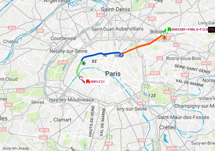 plan itinéraire ratp de Bobigny-Pablo-Picasso à Dupleix