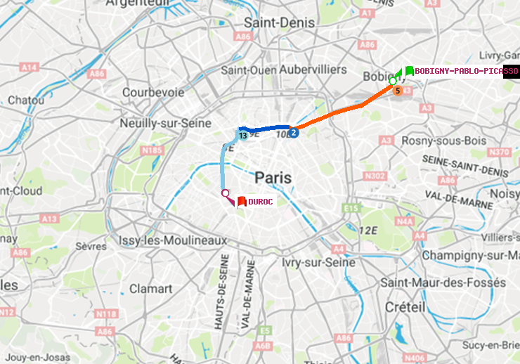 plan itinéraire ratp de Bobigny-Pablo-Picasso à Duroc