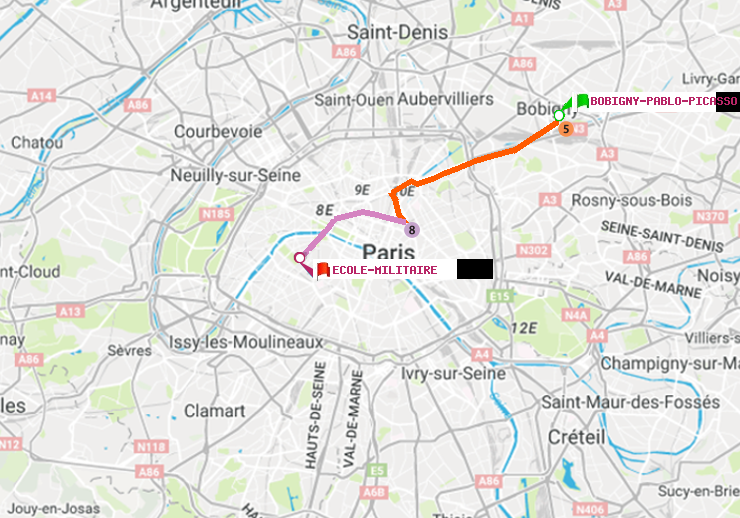 plan itinéraire ratp de Bobigny-Pablo-Picasso à Ecole Militaire