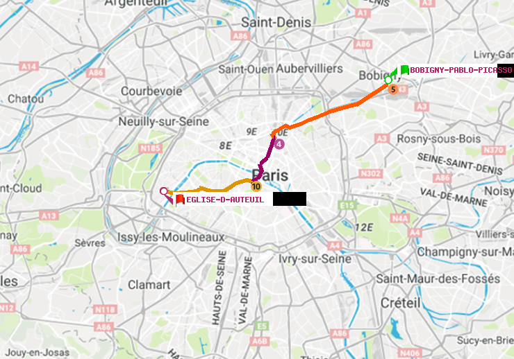 plan itinéraire ratp de Bobigny-Pablo-Picasso à Eglise d