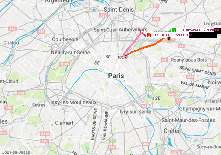 plan itinéraire ratp de Bobigny-Pablo-Picasso à Fort d